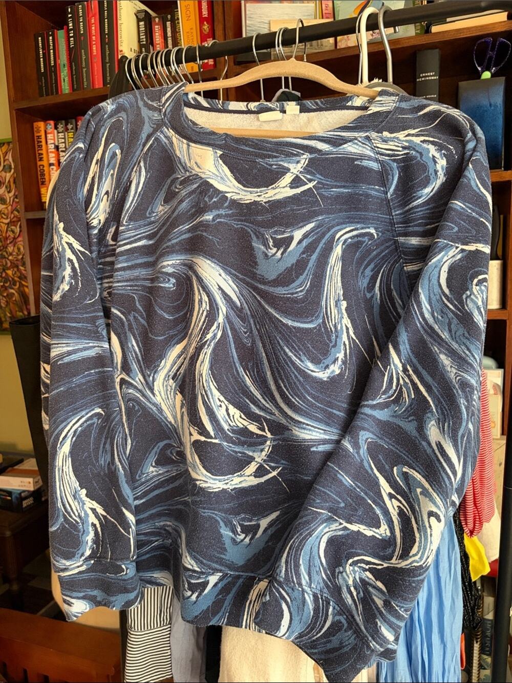 GAP Navy & White Marbled Crewneck Sweatshirt